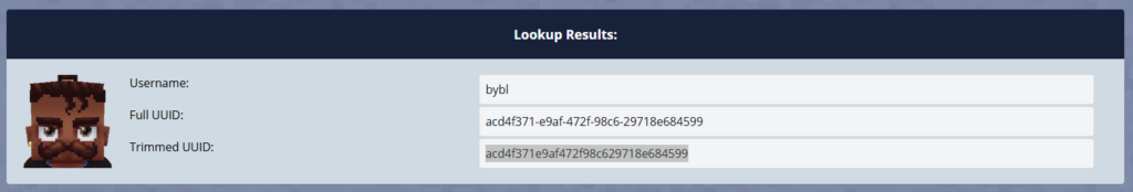 Suchergebnis einer Hytale UUID