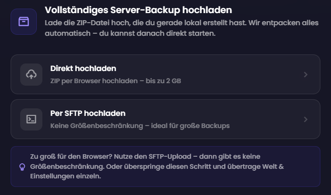 ZIP Datei hochladen beim G-Portal Minecraft Server umziehen
