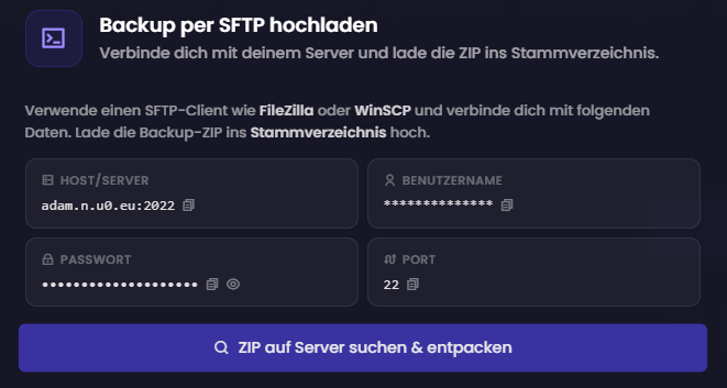ZIP Datei per SFTP hochladen beim Nitrado Minecraft Server umziehen
