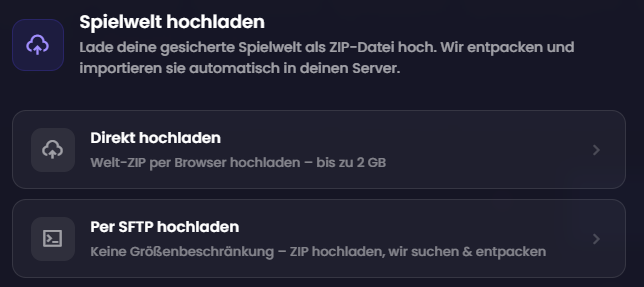Welt im G-Portal Filebrowser als ZIP hochladen